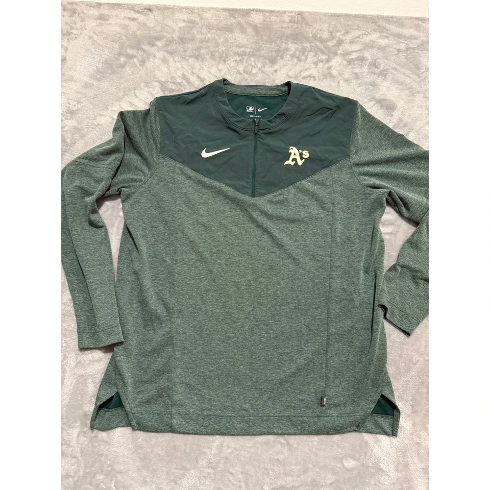 Nike Oakland Athletics MLB Pullover Mens Large Green Dri-Fit Quarter Zip Jacket